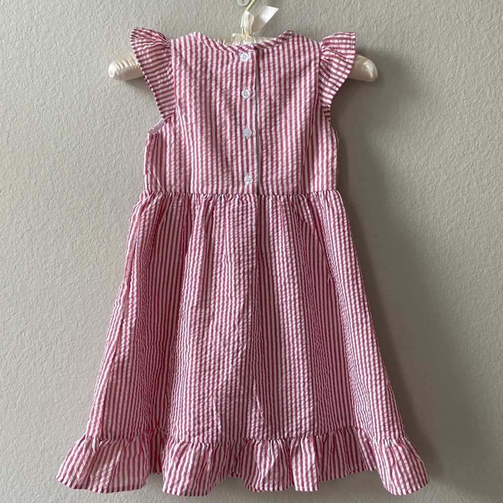 Red Seersucker Ruffle Dress - Picture 2 of 3
